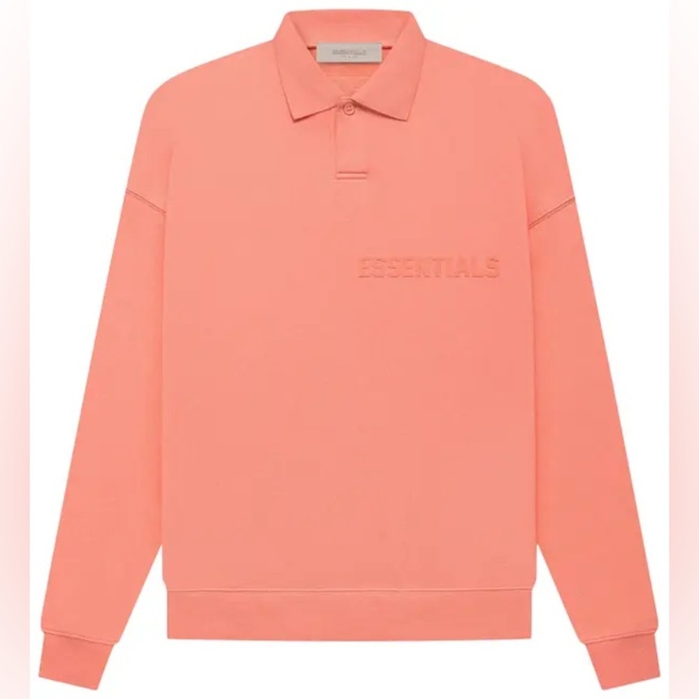 ESSENTIALS FEAR OF GOD ESSENTIALS LONG-SLEEVE POLO SHIRT‎ | CORAL | NEW/NWT/NIB